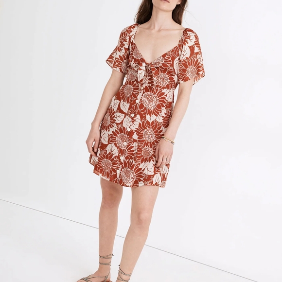 Silk Tie-Front Mini Dress in Sunflower - Picture 3 of 12